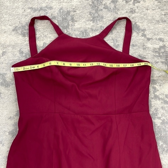 NWT Dessy Collection High Halter Neck Open Back Crepe Gown Dress Burgundy Sz 18 - Picture 6 of 11